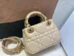 Dior Lady Women's Handbag Beige Super Smooth Leather 20x13x8cm - Image 7