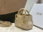 Dior Lady Women's Handbag Beige Super Smooth Leather 20x13x8cm - Image 6