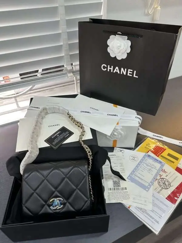 Chanel Handbags Smooth Leather Black Womans 18x7x14cm