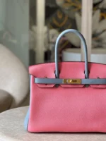 Hermes Birkin 30 Liam Blue/ Rose Pink Togo Leather Gold Hardware - Image 5