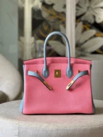 Hermes Birkin 30 Liam Blue/ Rose Pink Togo Leather Gold Hardware - Image 7