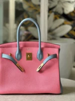 Hermes Birkin 30 Liam Blue/ Rose Pink Togo Leather Gold Hardware - Image 6