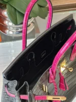 Hermes Birkin 30 Black/Pink Genuine Crocodile Leather - Custom Made - Image 6