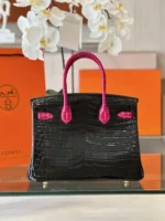 Hermes Birkin 30 Black/Pink Genuine Crocodile Leather - Custom Made - Image 8