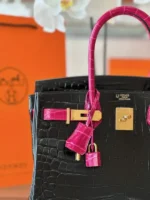 Hermes Birkin 30 Black/Pink Genuine Crocodile Leather - Custom Made - Image 4
