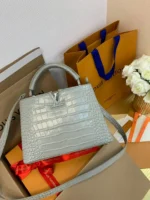 Louis Vuitton LV Capucines BB Gray Crocodile Leather Handbag Like Auth 21cm - Image 6