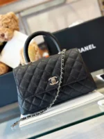 Chanel Coco Handbag Leather Black With Silver Lock 23cm - Image 7