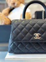 Chanel Coco Handbag Leather Black With Silver Lock 23cm - Image 2