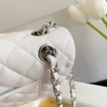 Chanel Classic Handbags Lizard Skin White With Silver Lock 25cm - Image 7