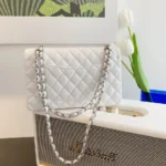 Chanel Classic Handbags Lizard Skin White With Silver Lock 25cm - Image 3