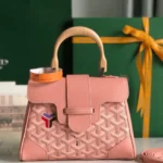 Goyard Saigon Handbag Pink Womens Wooden Handle 20x15cm