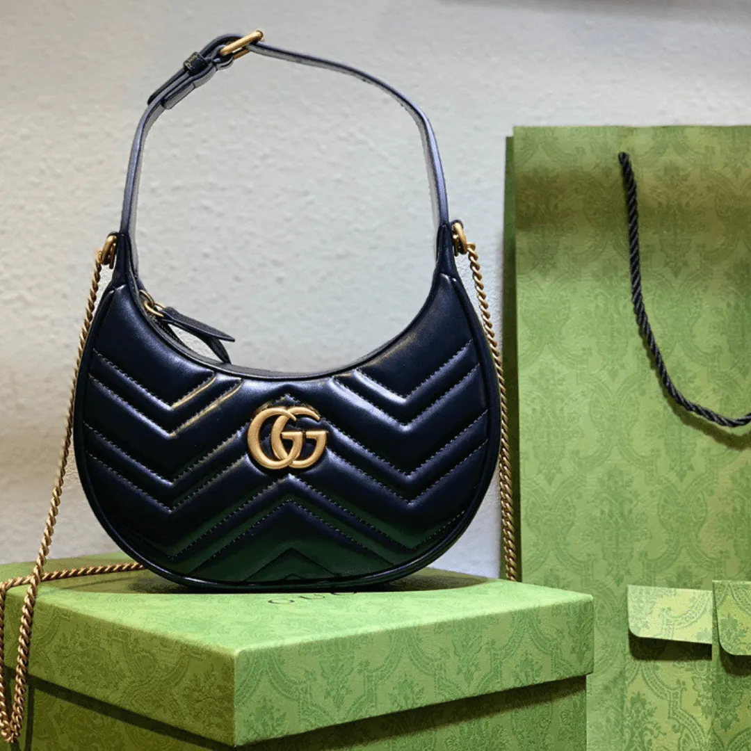 Gucci GG Marmont Half Moon Luxury Handbag Black 24cm
