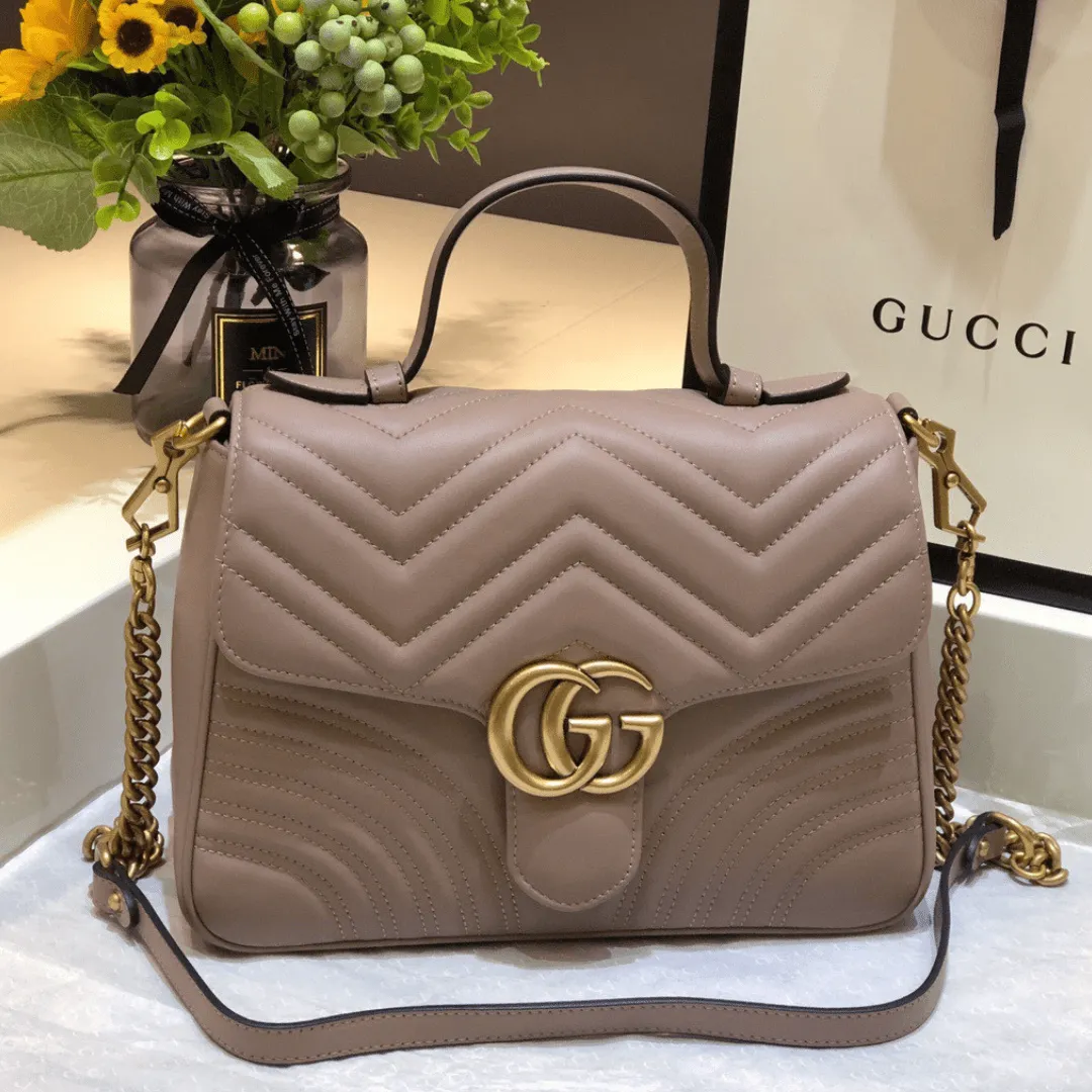 Gucci Marmont Top Handle Like Auth Women's Handbag with Gold Buckle 27cm