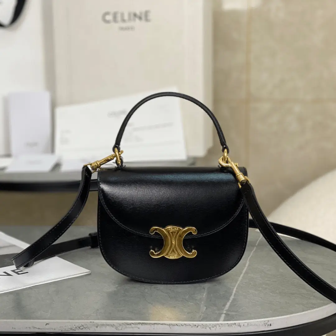 Celine Handle Black Wrinkled Leather 15.5×11.5x5cm