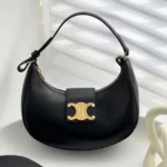 Celine Triomphe Curved Black Matte Leather 23x14x7cm