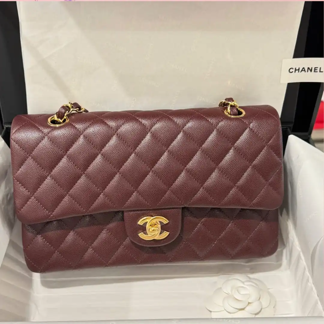 Chanel Classic Plum Red Color Like Auth Handbags With Lock Gold 25cm
