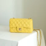 Chanel Classic Flap Mini Like Auth Handbag Womans Yellow 20cm