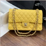 Chanel Classic Sheepskin Yellow Womans Handbags Like Auth 23cm