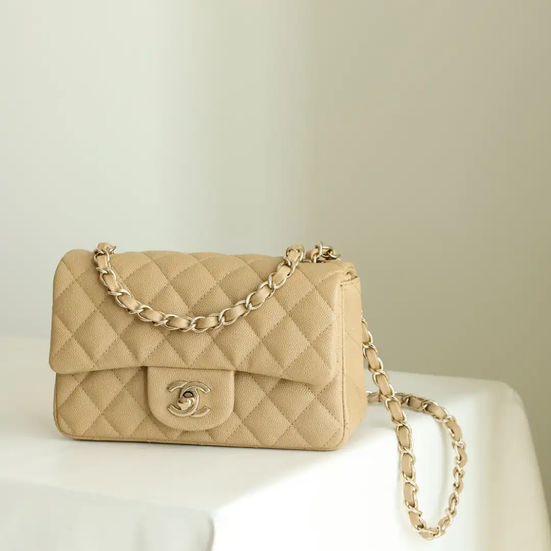 Chanel Classic 11 Handbag Flap Mini Womans Beige 20cm