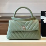 Chanel Coco V-shaped Pattern Replica 11 Handbag Green With Silver Lock 25cm