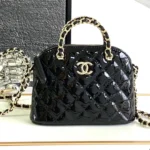 Chanel Alma Mini Shiny Leather Handbags Black Lock Gold 12cm