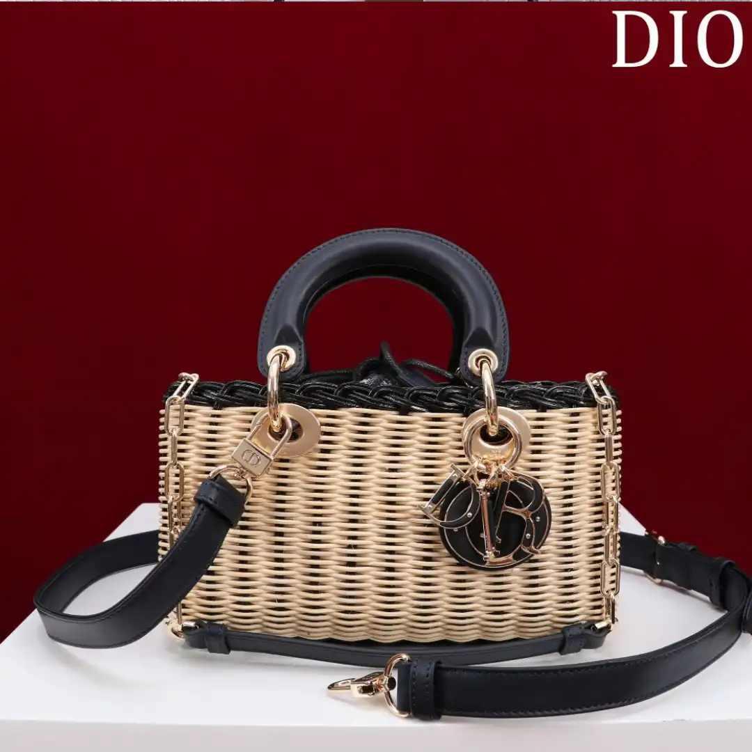 Dior D-Joy Lady Wicker Handbag Like Auth 22cm