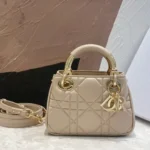 Dior Lady Women's Handbag Beige Super Smooth Leather 20x13x8cm