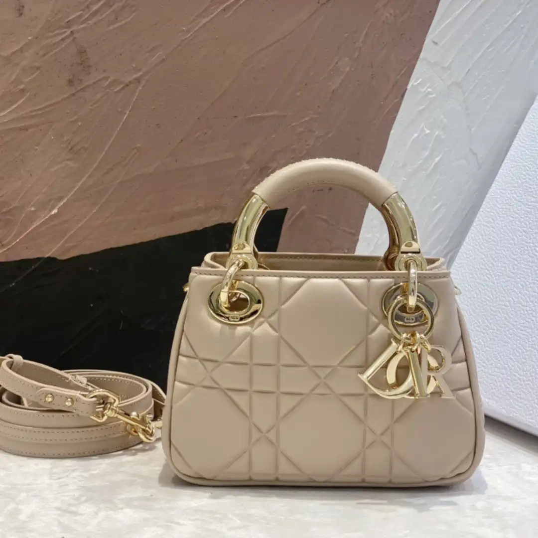 Dior Lady Women's Handbag Beige Super Smooth Leather 20x13x8cm