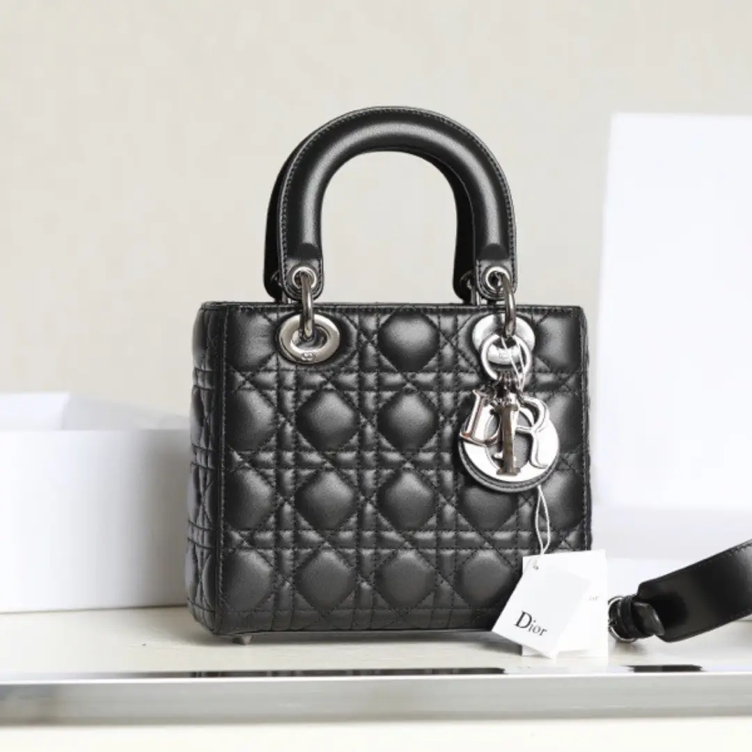 Untitled-design-2025-05-29T224230.813 Dior My Lady Like Auth Women's Handbag Black Silver Lock 20x16cm - Image 1