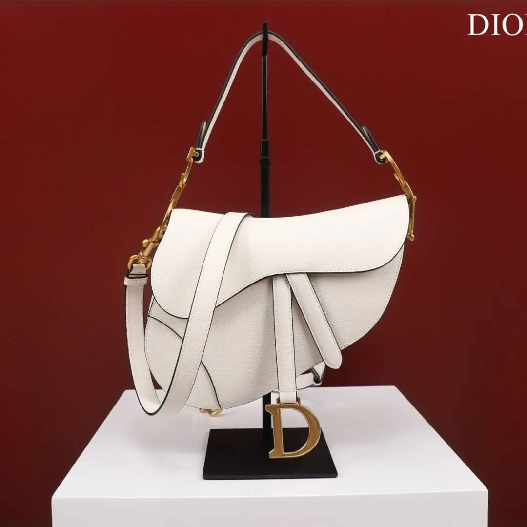 Dior Saddle 11 Handbags White Color With Lock Yellow Gold 25x20x6.5cm