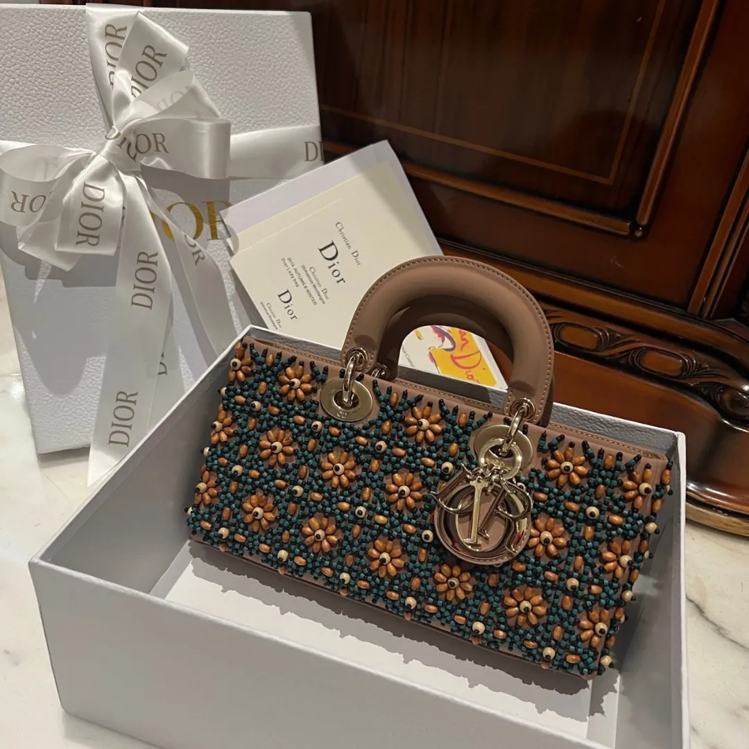 Untitled-design-2025-05-30T052042.642 Dior D-Joy Medium Handbag With Beaded Pattern Like Auth 26cm - Image 1