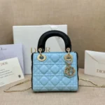 Dior Lady Mini Handbag for Women Ice Blue Super Quality Cowhide 18cm