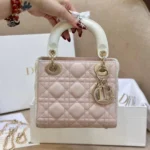 Dior Lady Mini Handbag for Women Pink Cowhide Like Auth 18cm