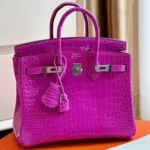 Hermes Birkin 25 Purple Genuine Crocodile Leather Palladium Hardware