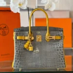 Hermes Birkin 30 Gray/Gold Genuine Crocodile Leather Gold Hardware - Custom Made