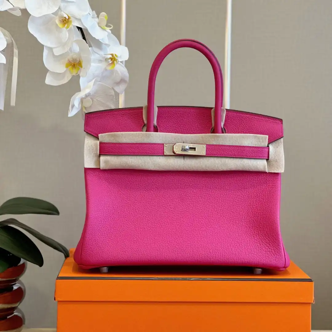 Hermès Birkin 30 Rose Shocking Taurillon Clemence Palladium Hardware