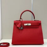 Hermes Kelly 28 Red Epsom Leather Palladium Hardware