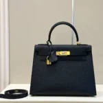 Hermes Kelly 28 Black Epsom Leather Gold Hardware