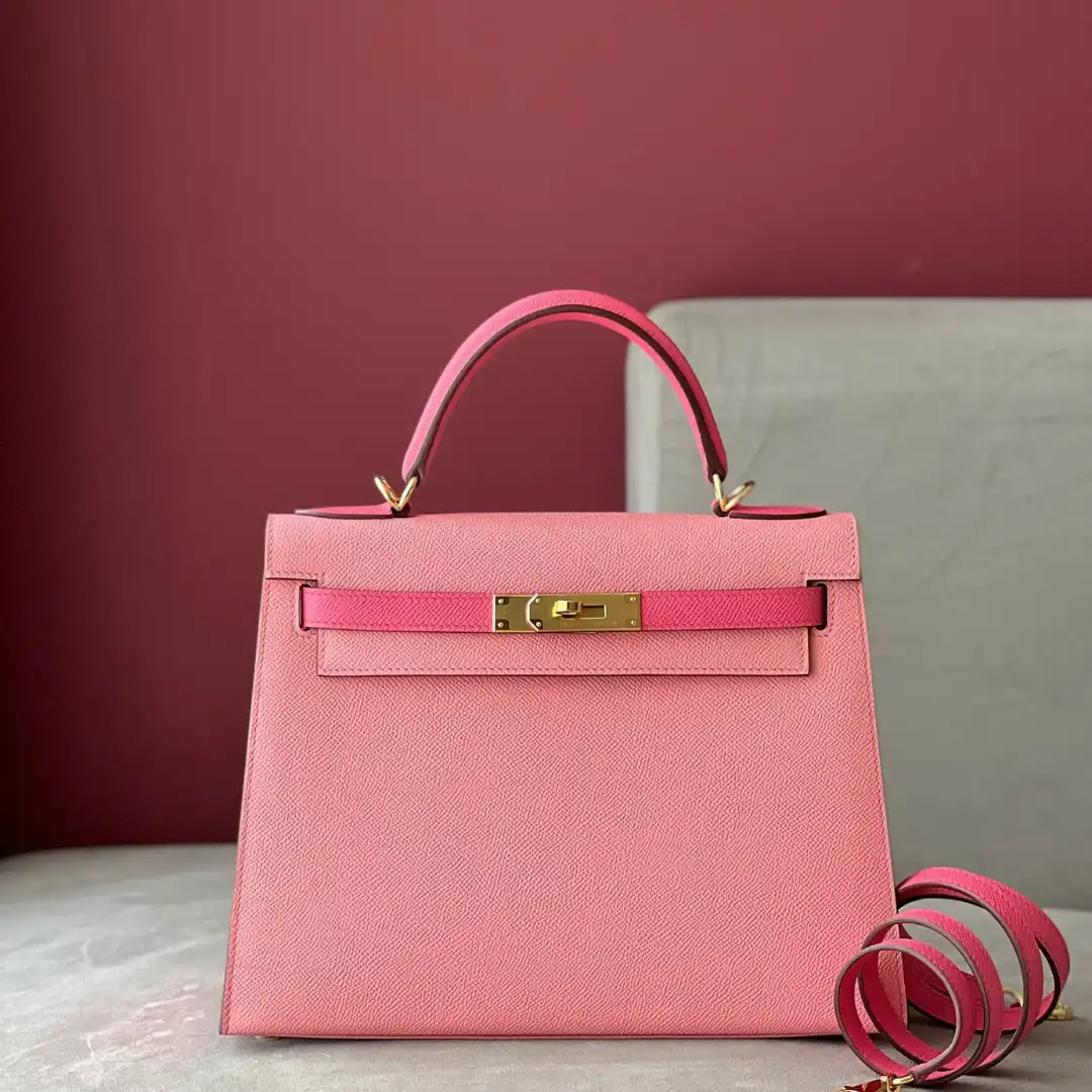Untitled-design-2025-05-31T230822.651 Hermes Kelly 28 Rose Pink/ Pink Gold Hardware - Image 1