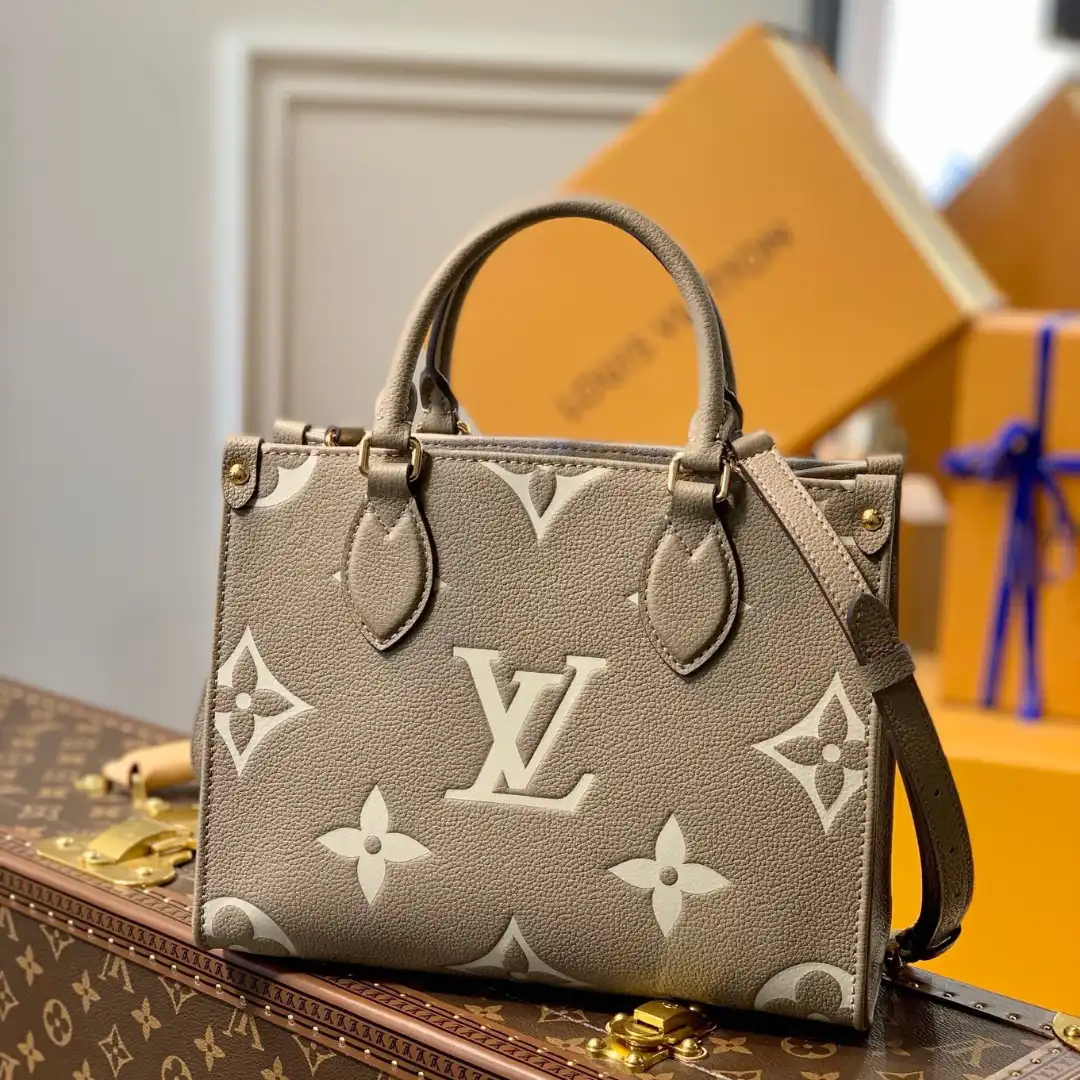Louis Vuitton LV Onthego Womans Grey Cowhide Leather Handbags 25cm