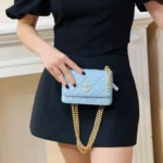 Chanel Woc Mini 11 Handbag Womans Blue Smooth Leather 15cm