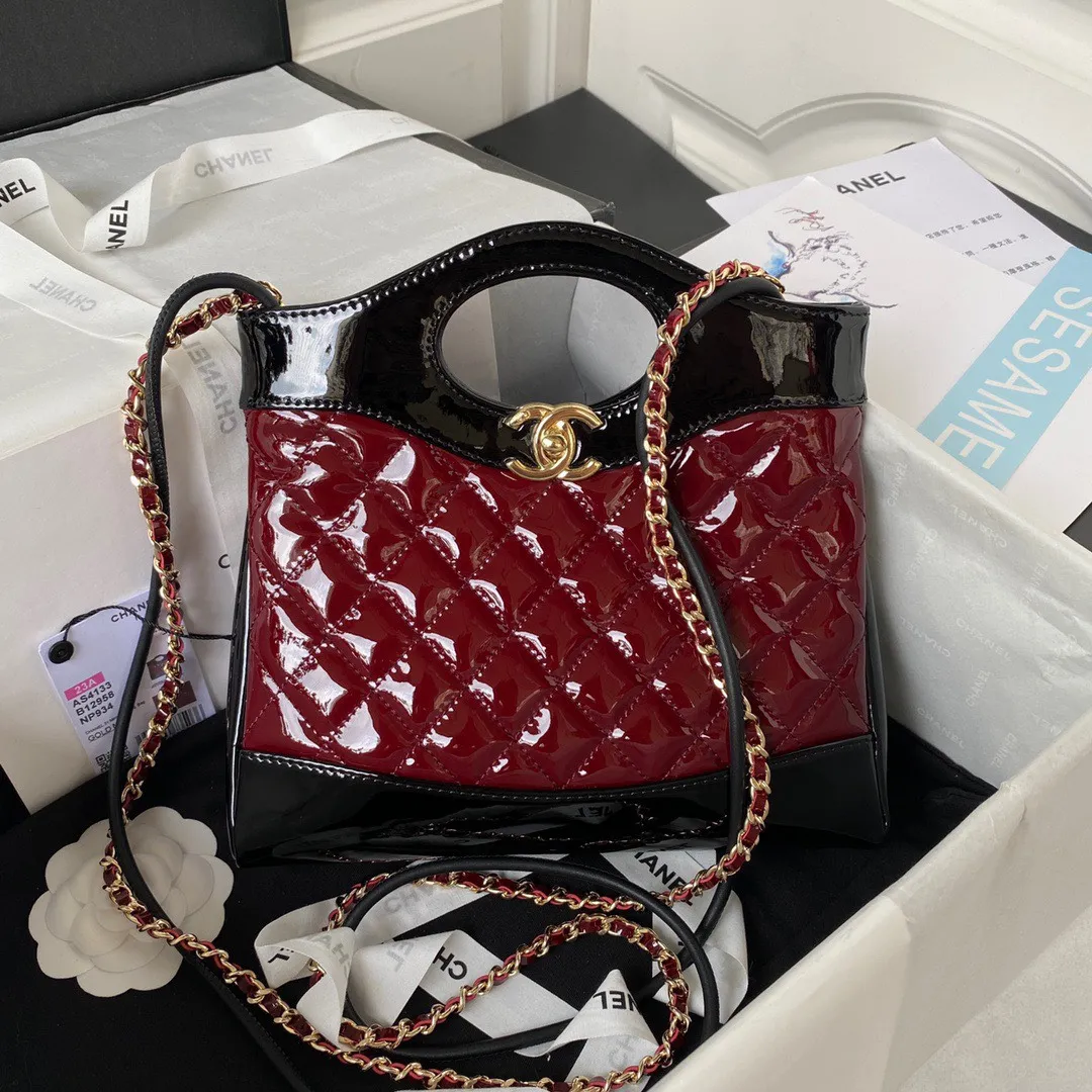 Chanel Mini Shopping Bag Handbags Red Shiny Leather 31cm