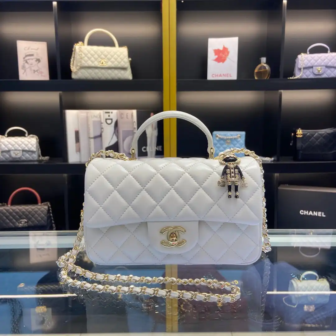 Chanel Handle Charm Like Auth Handbags Lock Gold Demi White 20x12cm