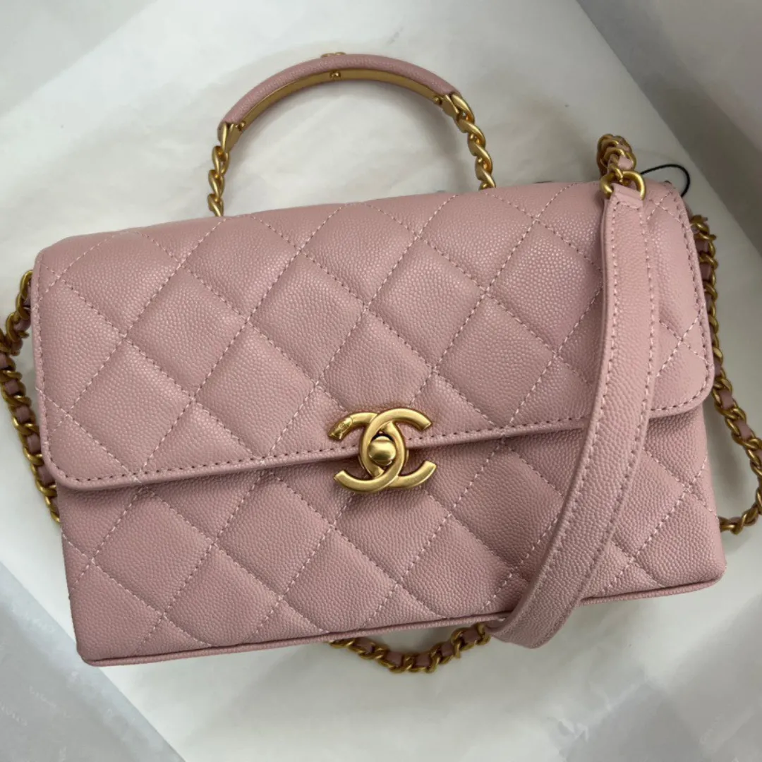 Chanel Handle Like Auth Purple With Lock Gold Handbags 19cm