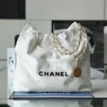Chanel 11 Handbag 22 Shopping Womans White Smooth Leather 35cm