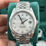 Rolex Rep 11 Watch DateJust Natural Mother of Pearl Dial With Moissanite Diamond Clean Factory 41mm - Image 4