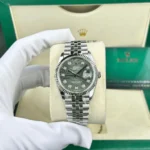 Rolex Datejust 126234-0055 Olive Green Palm Motif Diamond Dial 36mm