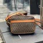 Saint Laurent Canvas Smooth Calfskin Le Monogramme Camera Bag Chestnut