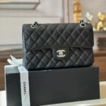 Chanel Classic 11 Handbags Womans Black Leather Lock Silver 23cm