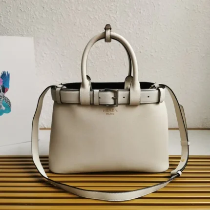 Prada White/Black Prada Buckle small leather handbag with belt